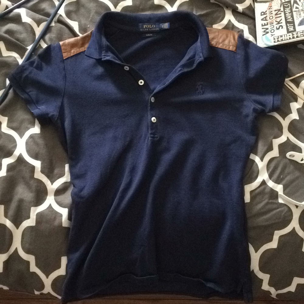 Women’s Slim Fit mesh short sleeve polo in navy.